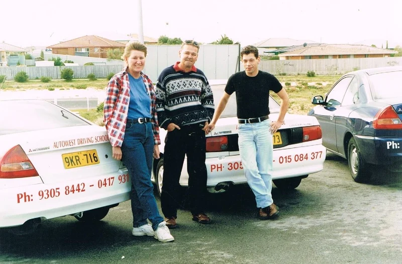 Darry Zarb Cousin with fellow instructors and early driving school cars