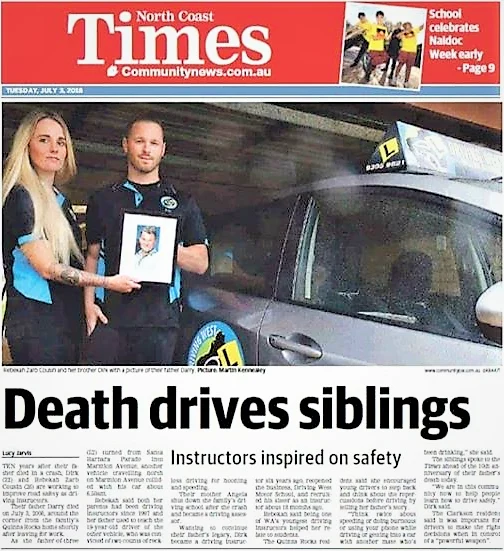 North Coast Times feature about Dirk and Rebekah and their commitment to safer driving North Coast Times feature about Dirk and Rebekah and their commitment to safer driving