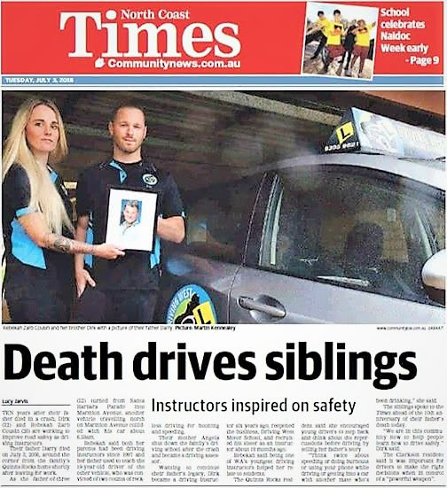 Death drives siblings newspaper article featuring Dirk and Rebekah Zarb Cousin and the story of Driving West