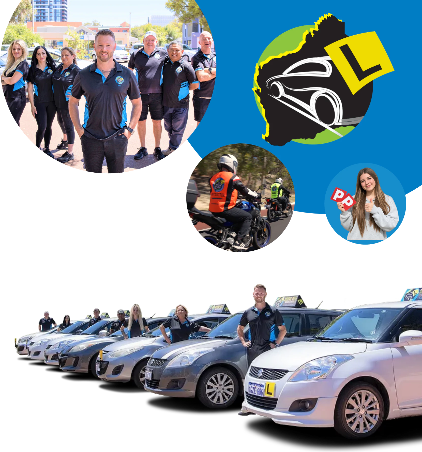Driving West Driving West driving instructors with their Perth learner cars, motorcycle training and a student holding P plates