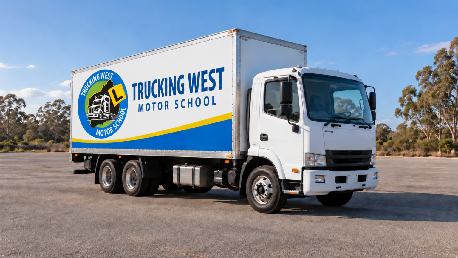 Illustration of a heavy rigid truck with Trucking West branding